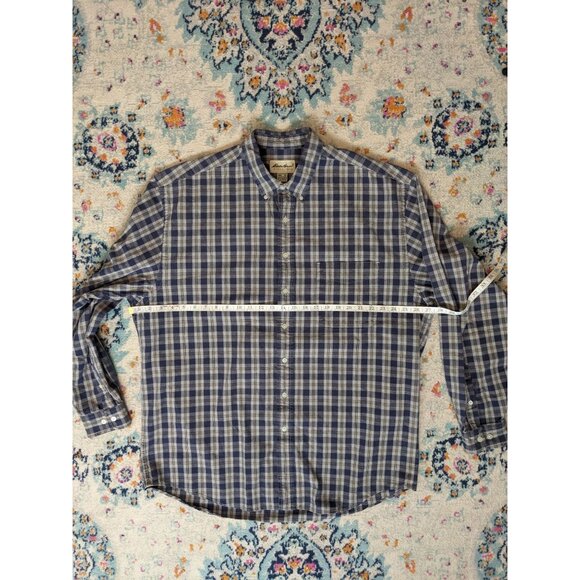 Eddie Bauer Heavy Cotton Blue and White Plaid Button Down Shirt - XL Tall - Picture 6 of 9